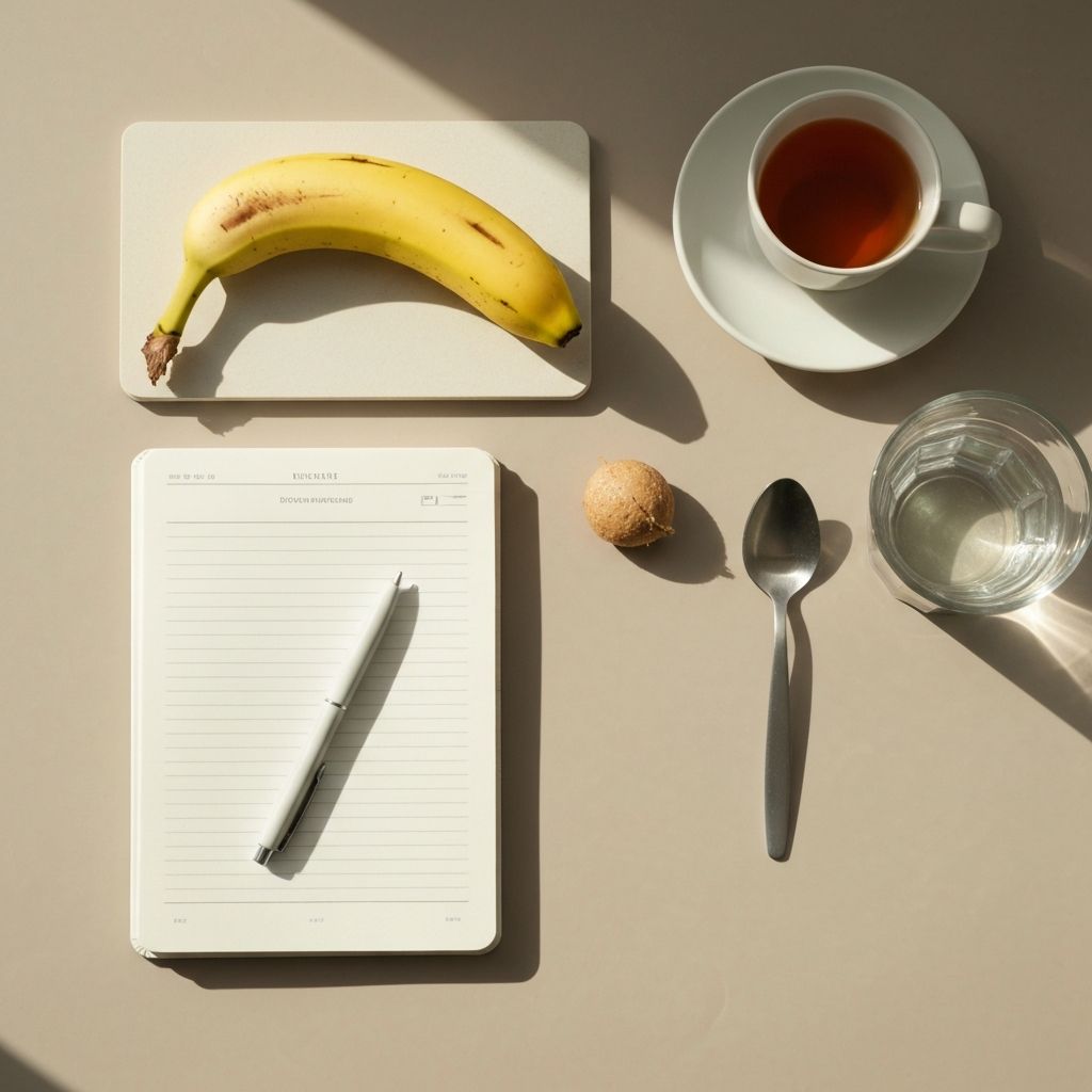 Journal with notes and food items